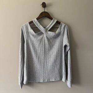 VINTAGE HAVANA OFF THE SHOULDER LIGHTWEIGHT SWEATER HEATHER GRAY SIZE LARGE
